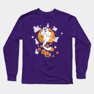 Ghost Cat in the Pumpkin Patch Long Sleeve T-Shirt